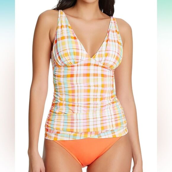 NWT Bleu Rod Beattie Hip to Be Square Over-The-Shoulder Tankini and Bottom 10